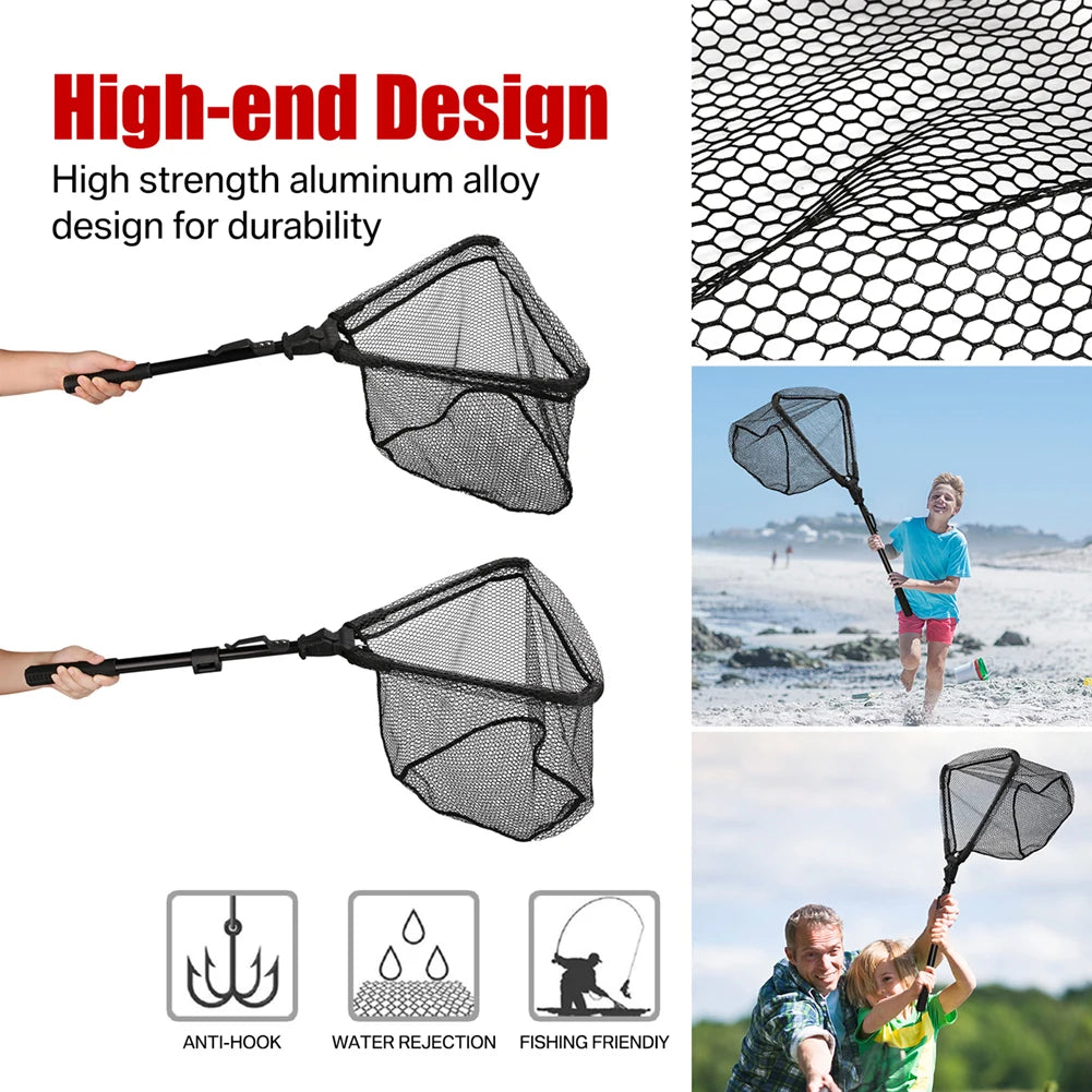 Retractable Fishing Landing Net with Telescoping Pole Foldable Handle for Kids Men Freshwater Saltwater Fly Fishing Carp Net Peaceful Pleasures Health and Wellness