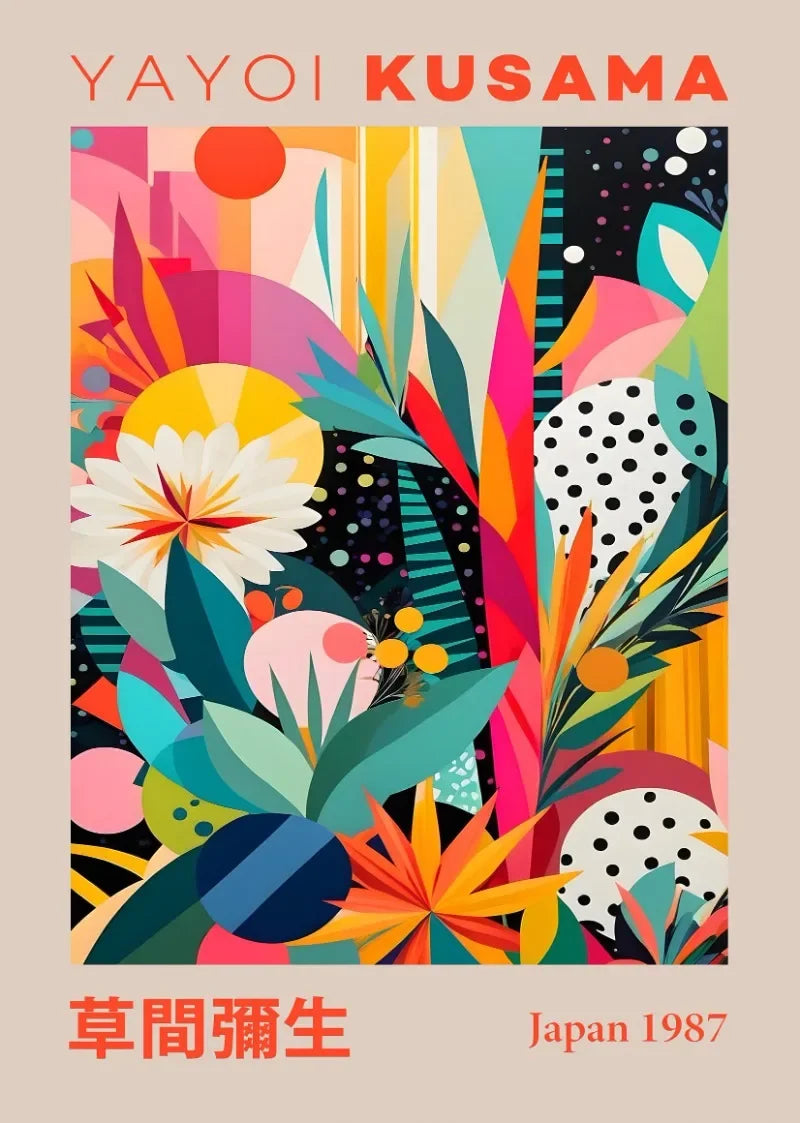 Japanese Abstract Mountain Canvas Wall Art | Yayoi Kusama Style