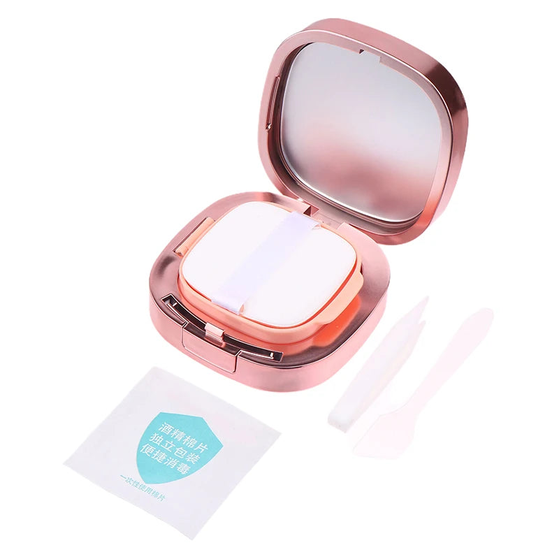 Square Empty Air Cushion Puff Box Portable Cosmetic Makeup Case Container With Powder Sponge Mirror For BB Cream Foundation Diy Peaceful Pleasures Health and Wellness Rose Gold