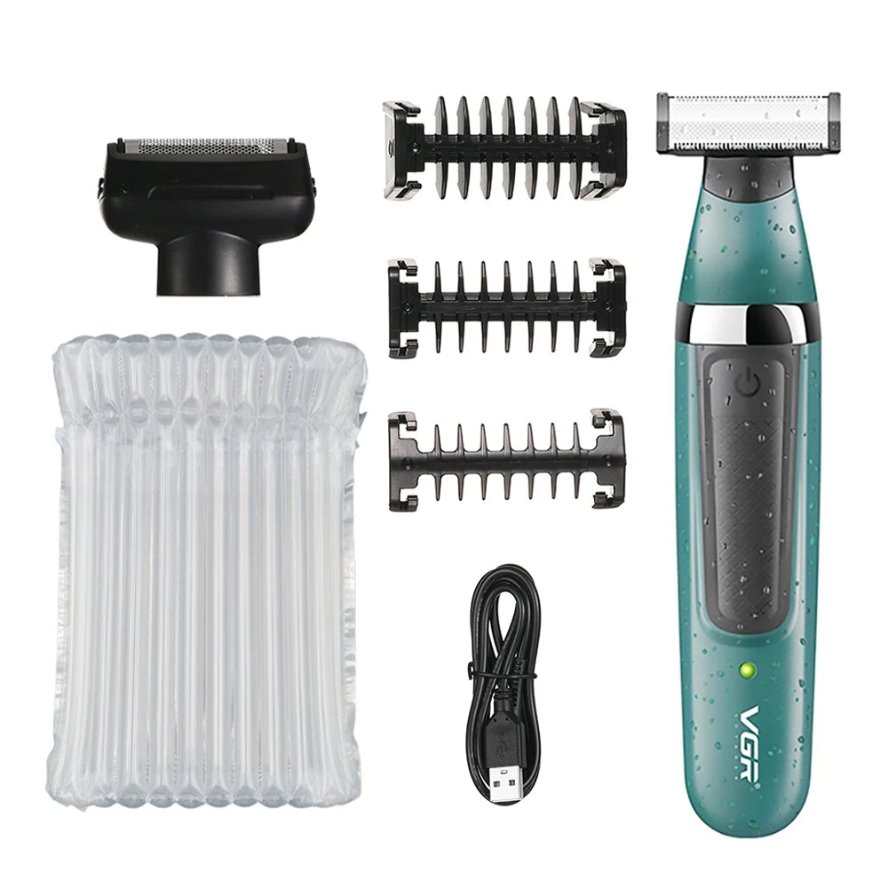 VGR 393 Double blade multi-function waterproof shaver, rechargeable beard trimmer, male hair trimmer set Peaceful Pleasures Health and Wellness green v-393