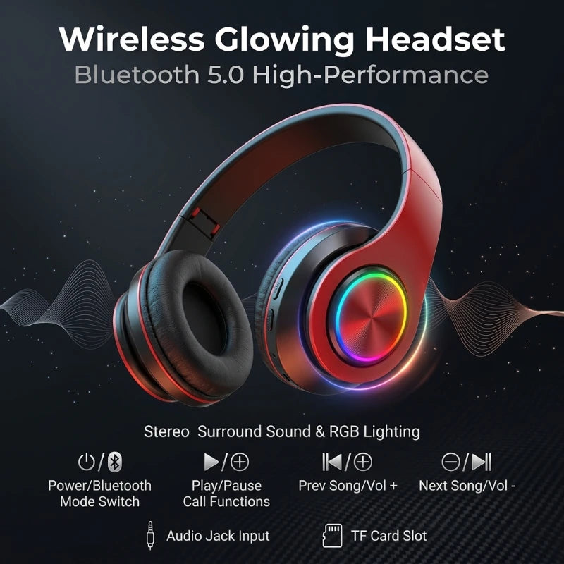 B39 Bluetooth Headphones RGB Lighting Noise Cancellation Foldable Headsets Over Ear Stereo HIFI Sports Headset TF Music Player Peaceful Pleasures Health and Wellness
