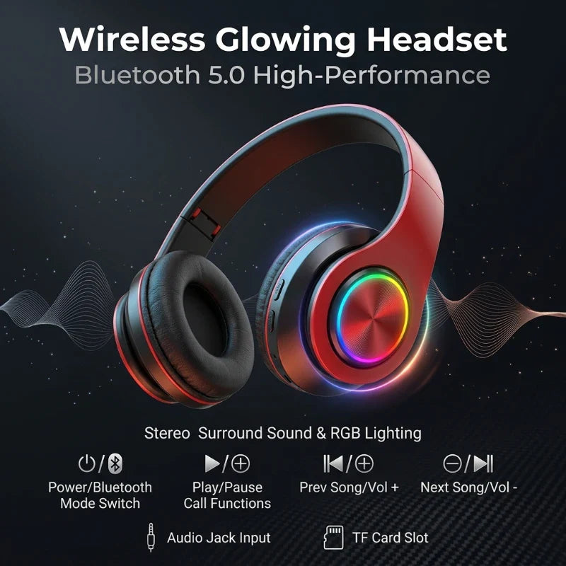 DIXSG B39 Bluetooth Headphones RGB HiFi Foldable Over-Ear
