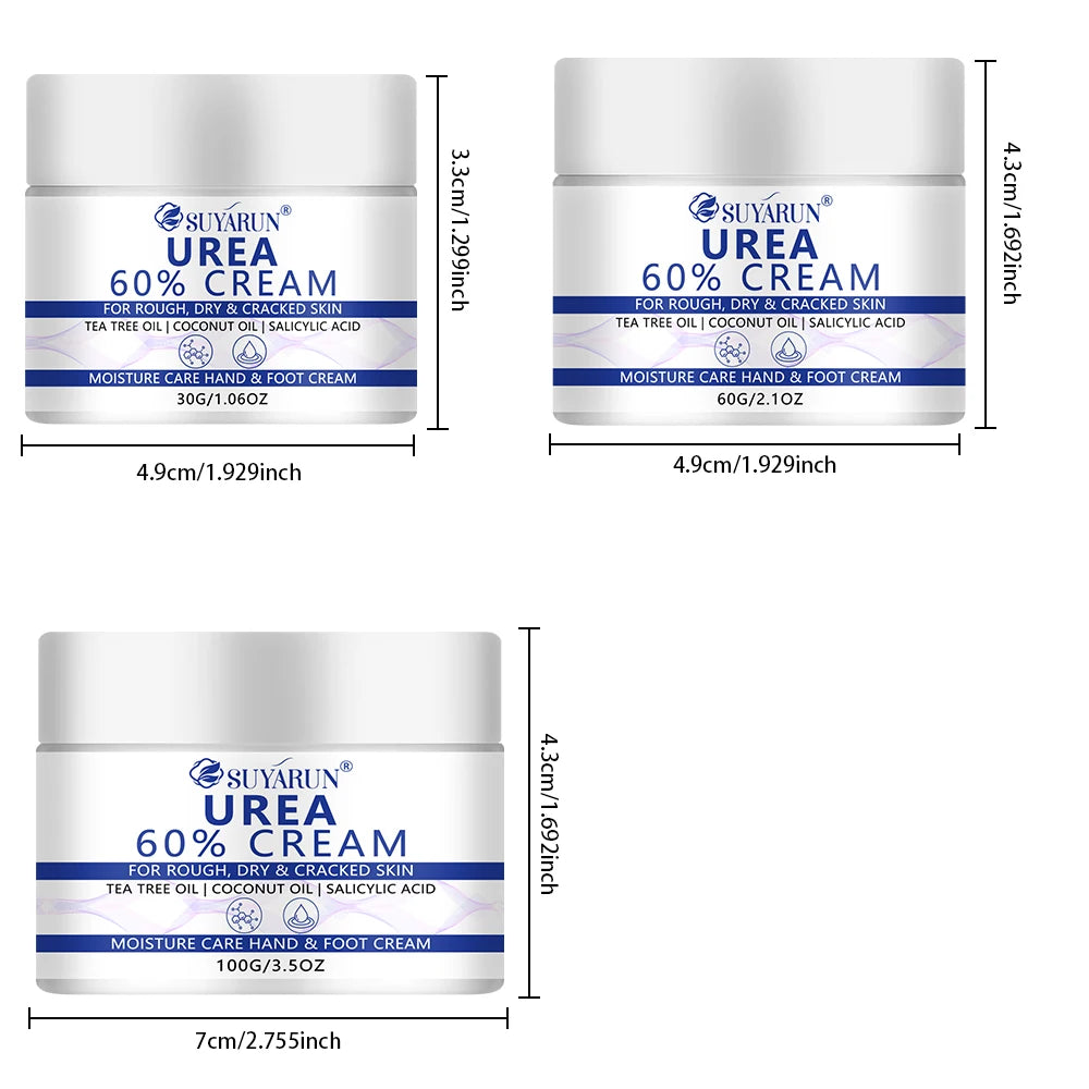 SUYARUN 60% Urea Foot Cream for Cracked Heels & Dry Skin - Intensive Moisturizing Treatment, Callus Remover, Diabetic Foot Care. Peaceful Pleasures Health and Wellness