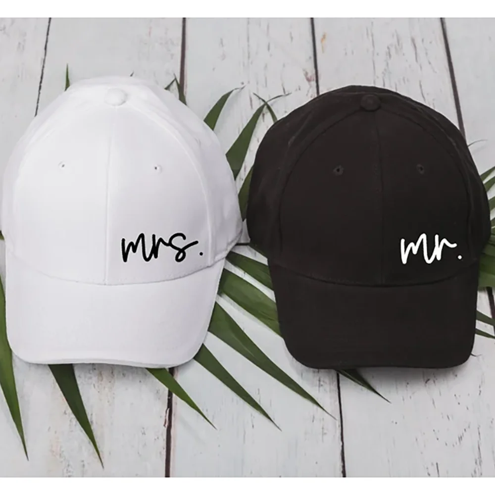 Mr. & Mrs. Cursive Dad Hats | Newlywed Wedding Couple Caps