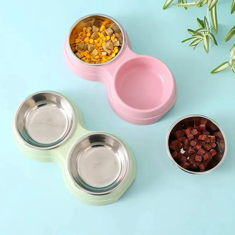 Double Stainless Steel Pet Bowls with Raised Stand | Dogs & Cats