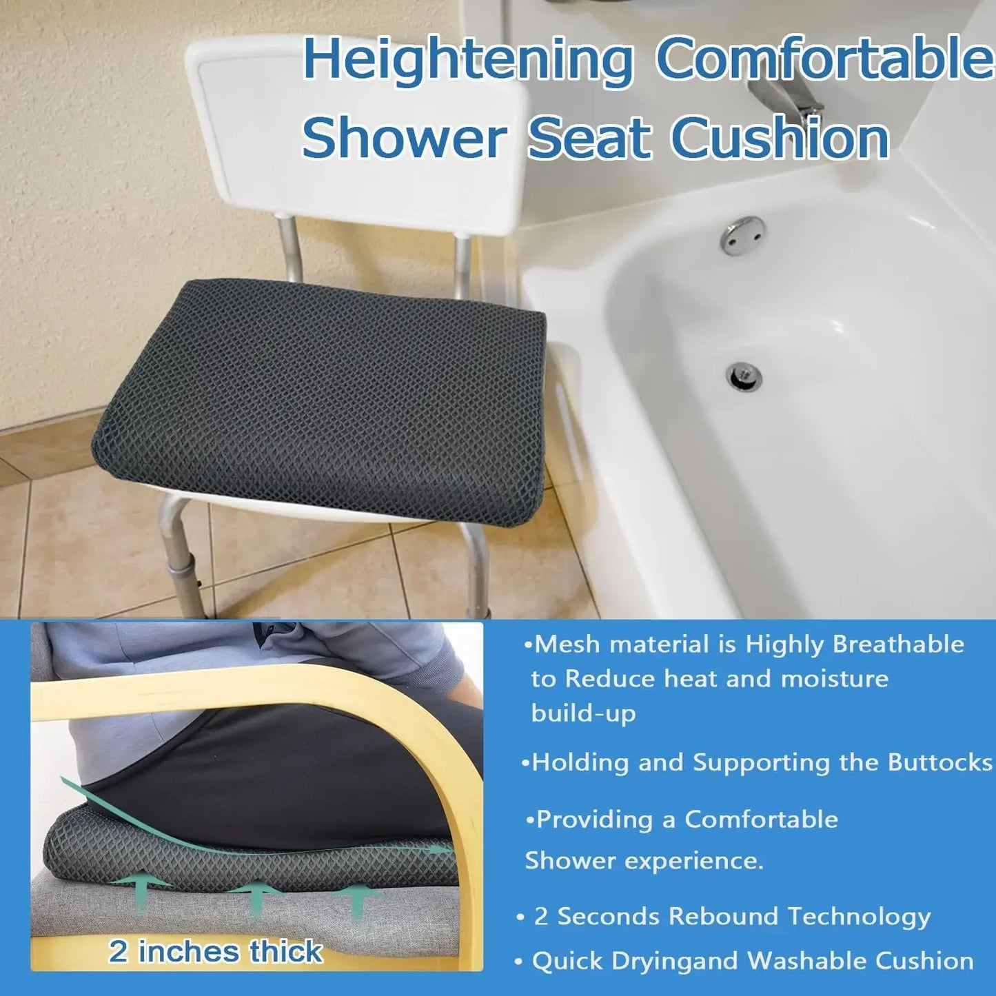 Non-Slip Shower Seat Cushion with 4D Mesh, Quick-Drying Bathtub Chair Pad for Elderly and Handicap Peaceful Pleasures Health and Wellness