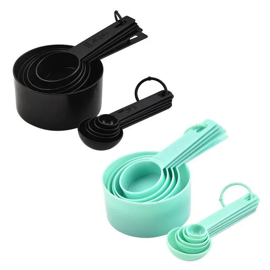 Plastic Measuring Cups and Spoons Set 10 PCS Kitchen Accessories Engraved US Markings Stackable Measuring Tools Peaceful Pleasures Health and Wellness
