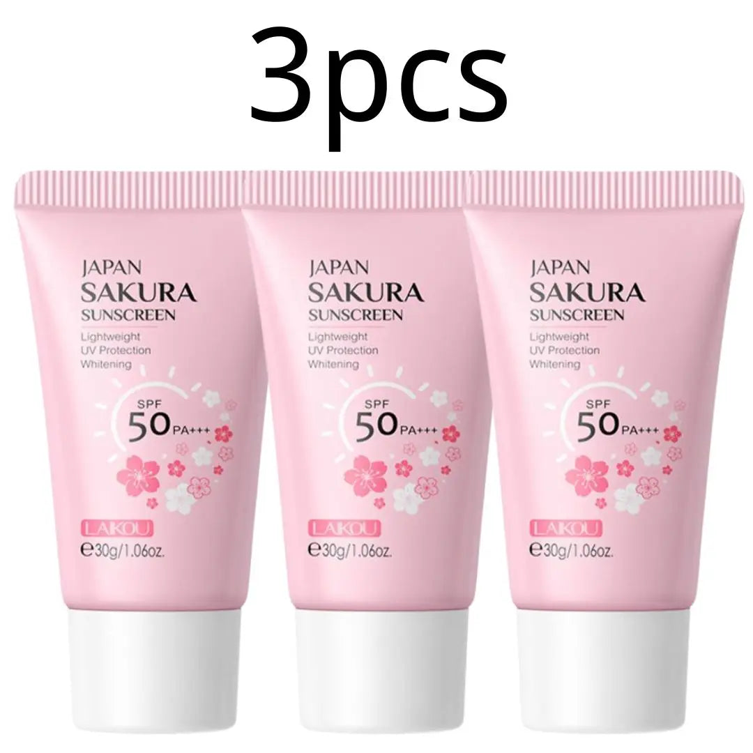 Sakura Sunscreen Cream SPF50 Moisturizing UV Protect Face Body Sunscreen Isolation Lotion Oil Control Reduce Melanin Skin Care Peaceful Pleasures Health and Wellness 3pcs