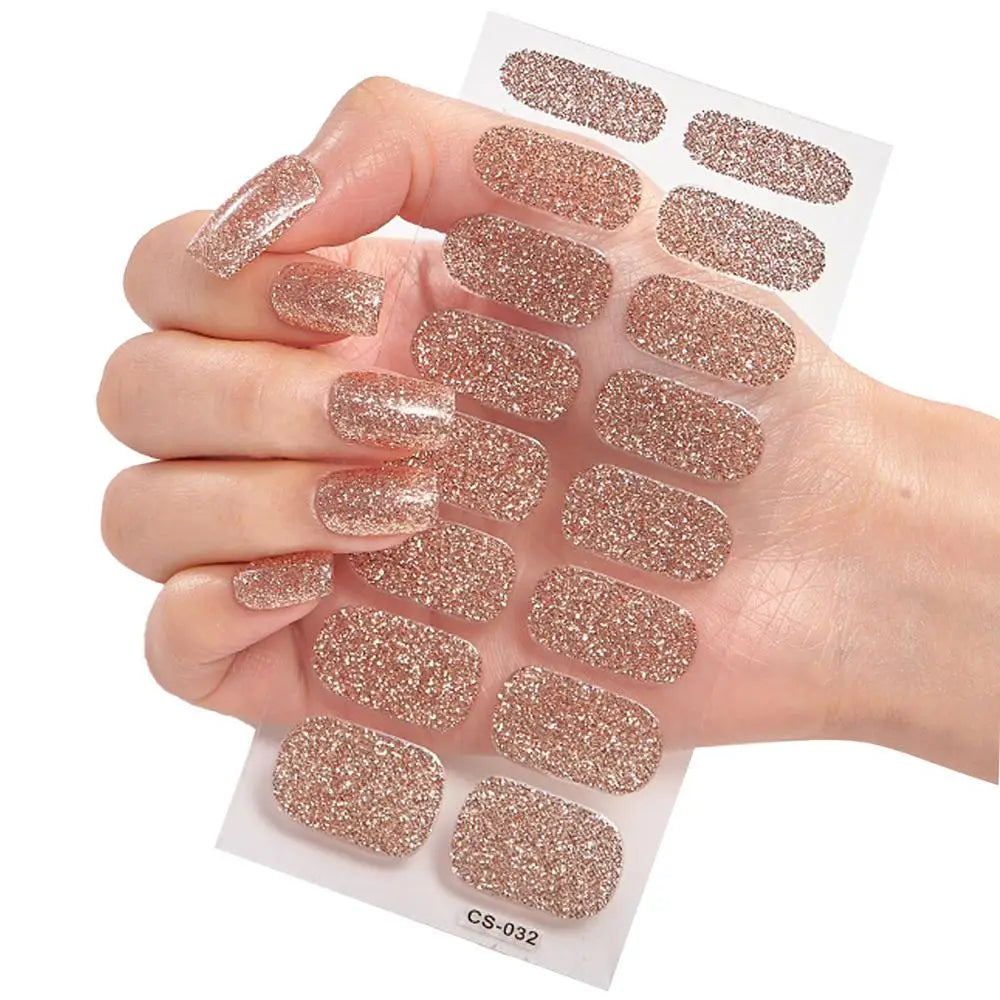 French Glitter Foil UV Gel Nail Wraps – 16-Tip Semi-Cured Strips