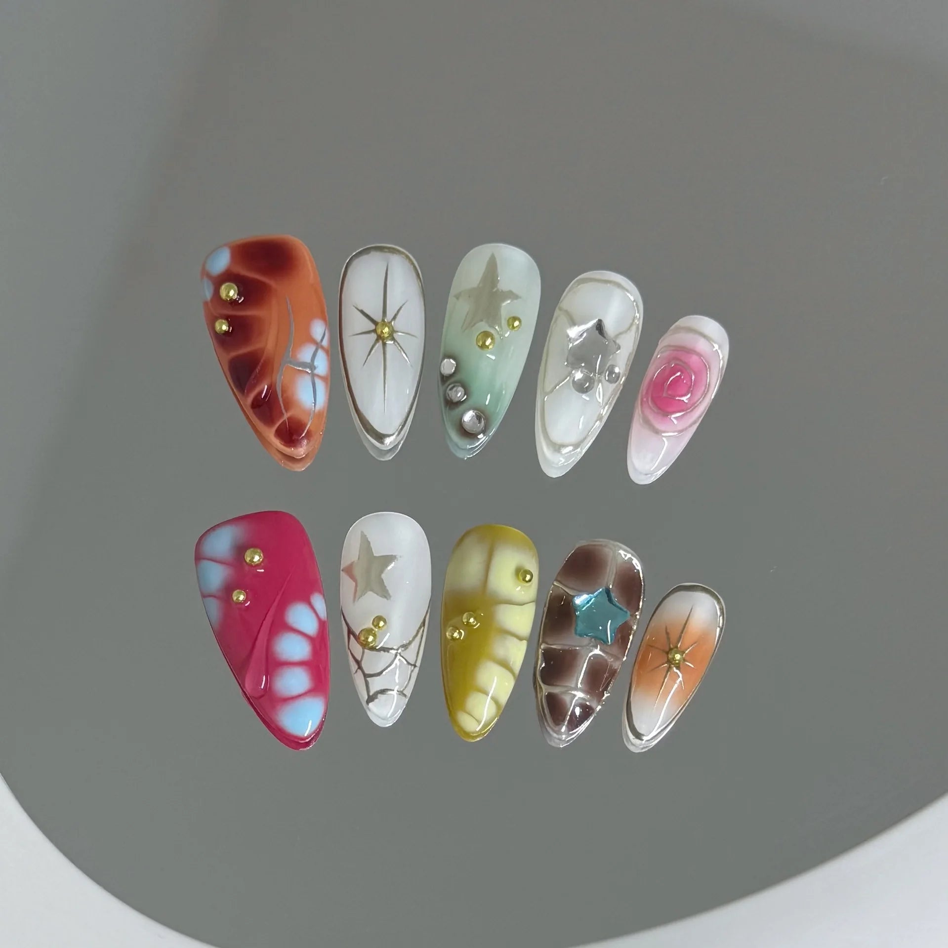10pcs Handmade y2K Press on Nails Sweet Cool Crocodile pattern Almond Fake Nail Tips Wearable Ins Blush Spice Girls False Nails Peaceful Pleasures Health and Wellness