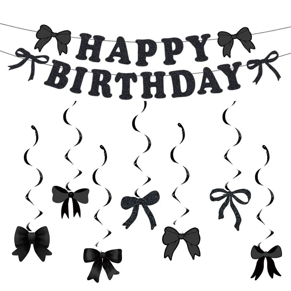 Bow Theme Happy Birthday Banner & Balloon Decoration Set