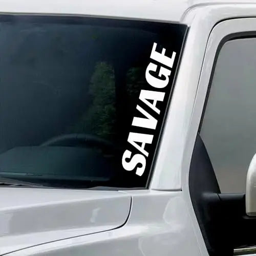 SAVAGE Windshield Banner Vinyl Decal Sticker Car Truck Window White 22 inches Peaceful Pleasures Health and Wellness WHITE