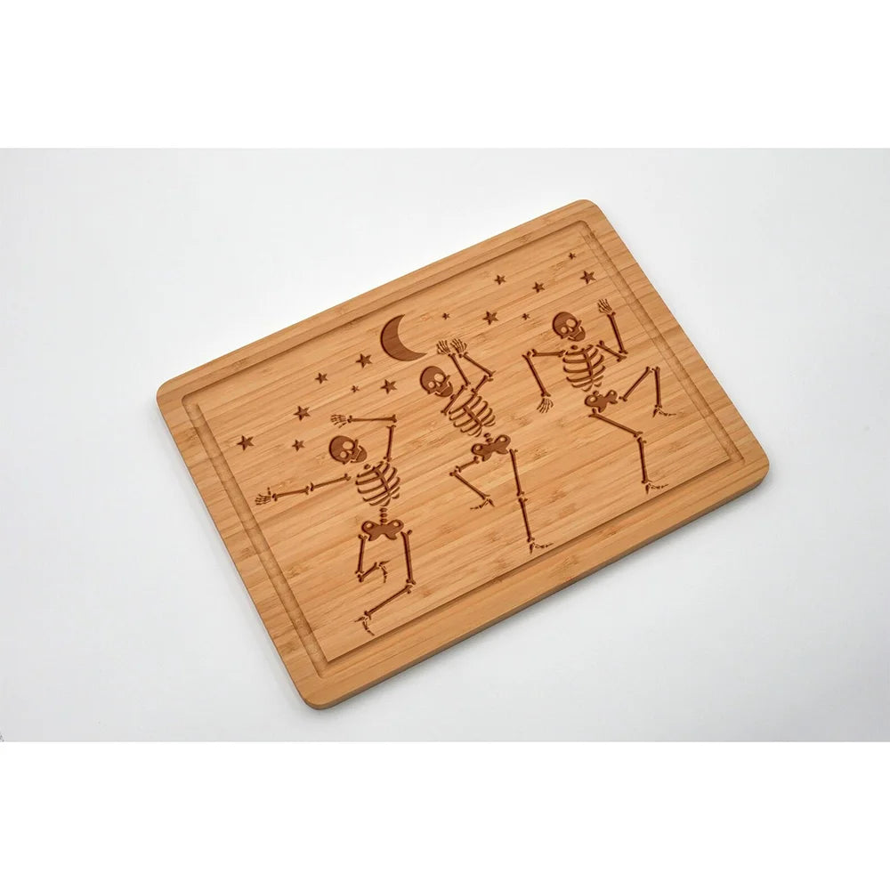 Halloween Skeleton Cutting Board Dancing Skeleton Bamboo Board Spooky Halloween Kitchen Decor Charcuterie Gift Housewarming Gift Peaceful Pleasures Health and Wellness
