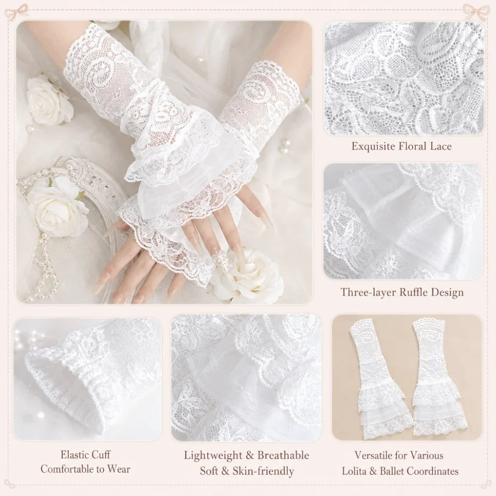 Lolita Detachable Lace Flared Cuffs – 3-Layer Fake Sleeves Pair