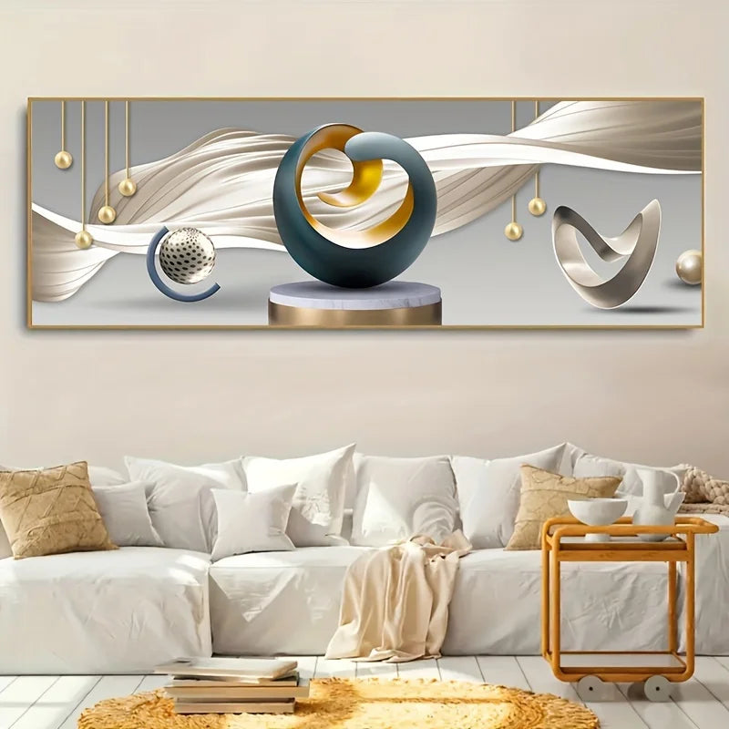 Modern Luxe Abstract Art Canvas Print Frameless Decorative Wall Art Deco, Classic Style with Fluid Geometric Design Indoor Decor Peaceful Pleasures Health and Wellness
