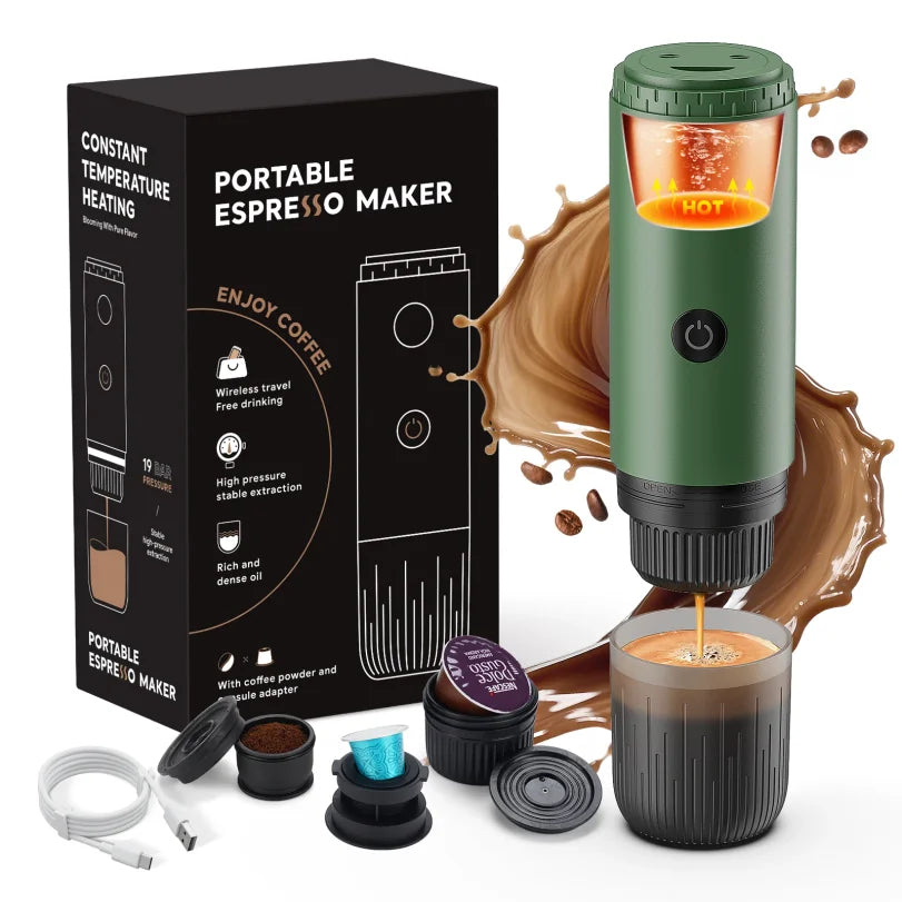 3-in-1 Portable Espresso Machine | USB-C Self-Heating Travel Coffee