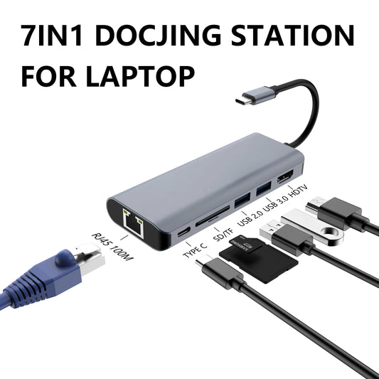 7-in-1 USB-C Hub: HDMI, PD 100W, RJ45, SD/TF & USB 3.0 USB-C Docking Hub Peaceful Pleasures Health and Wellness