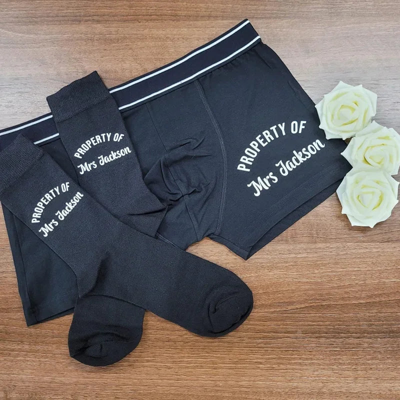 Personalized "Property of Mrs" Socks | Groom Wedding Gift Novelty Custom Socks Peaceful Pleasures Health and Wellness