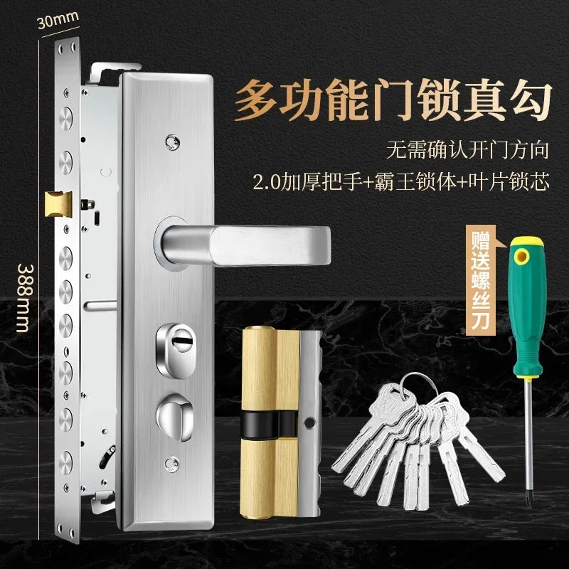 Anti-Theft Door Lock Set – Stainless Steel Handle & Keys