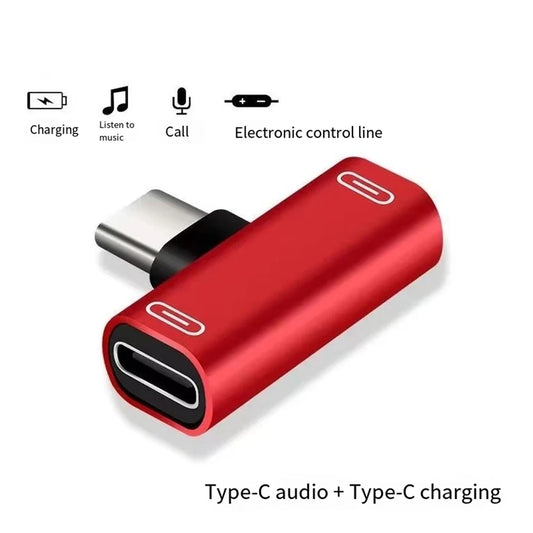 (ABDH) 3 in 1 Double Type-C Adapter Type-C Charge Cable Charger Earphone Converter for Smartphones Headphone Adapter Red Peaceful Pleasures Health and Wellness Default Title