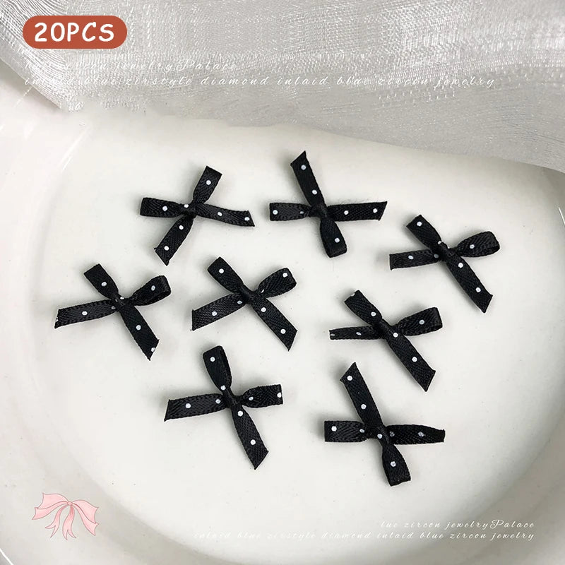 20Pcs Wave Dot Fabric Bowknot Bow Tie Charm Nail Art Jewelry Nail Ornament DIY Fairyism Nail Parts Accessories False Nails Decor Peaceful Pleasures Health and Wellness Black