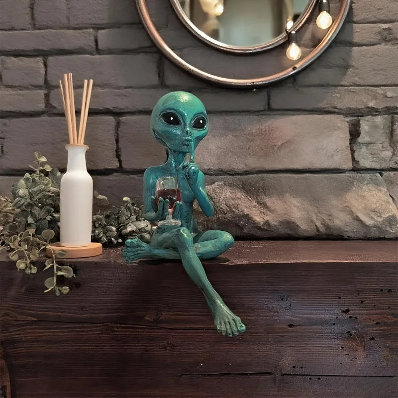 1Pcs Alien Red Wine Statue—A Space-Themed Decorative Masterpiece, Suitable for Desktop/Bookshelf/Wine Cabinet, a Must-Have for Science Fiction Fans | Alien Sculpture | Science Fiction Themed Ornaments | Creative Gift Peaceful Pleasures Health and Wellness