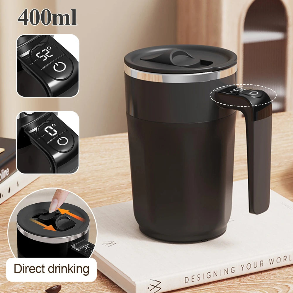 Self-Stirring Coffee Mug 400ml | Temperature Display & USB Charging