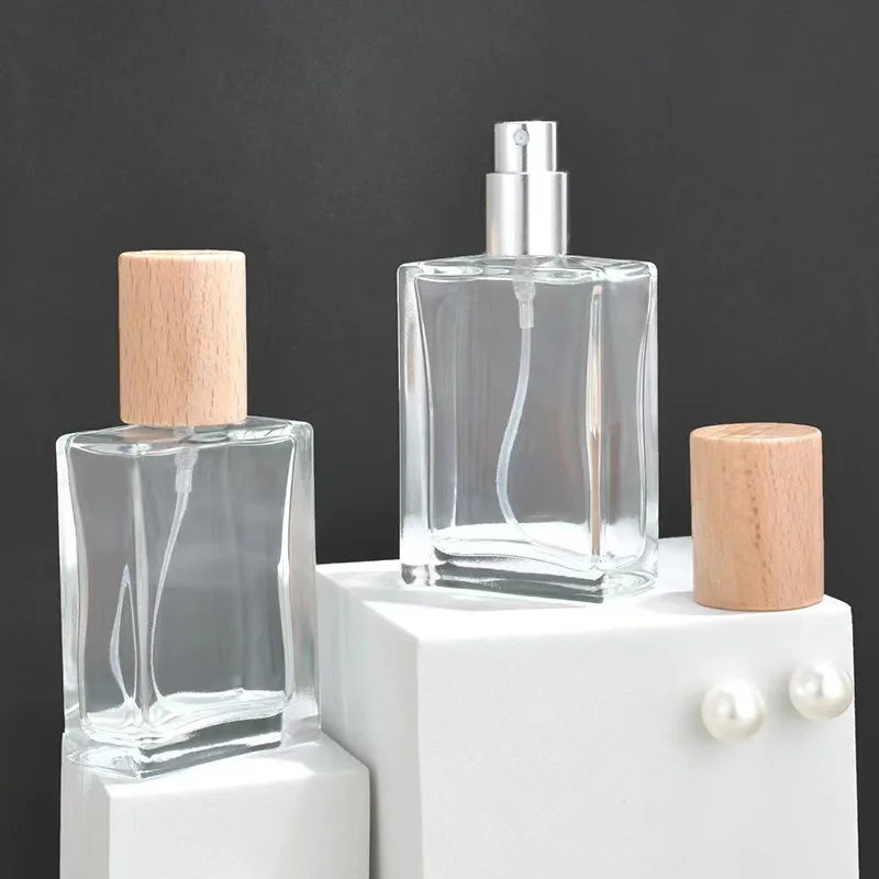 30ml Refillable Square Glass Perfume Bottle | Wooden Cap