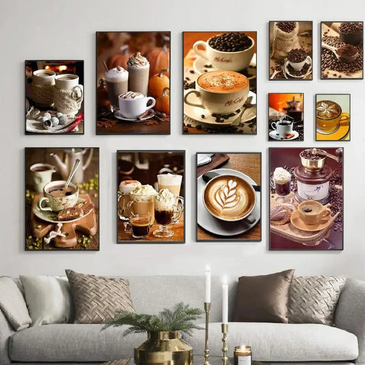 Nordic Retro Coffee Cups Canvas Wall Art Print | Café Decor Canvas Wall Art Print Peaceful Pleasures Health and Wellness