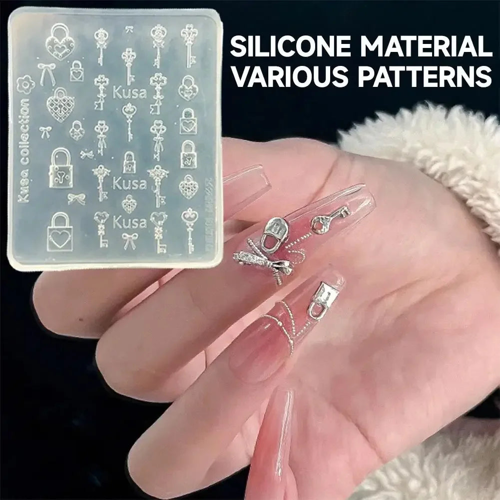 3D Button Butterfly Key Lock Silicone Nail Molds Nails Charms Reusable Clear Resin Molds Art Nail Stamping DIY Manicure Art Tool Peaceful Pleasures Health and Wellness