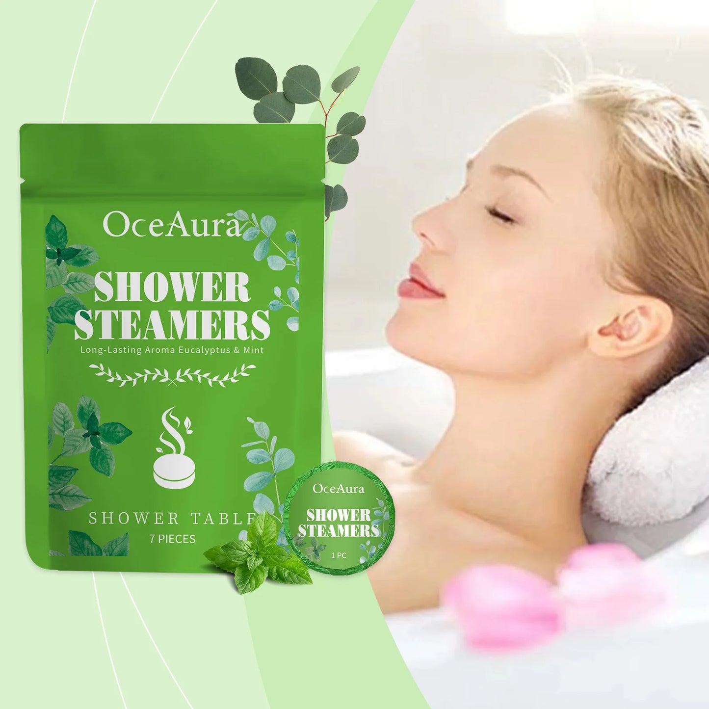 OceAura Peppermint Aromatherapy Bath Fizzies – 7-Piece Set