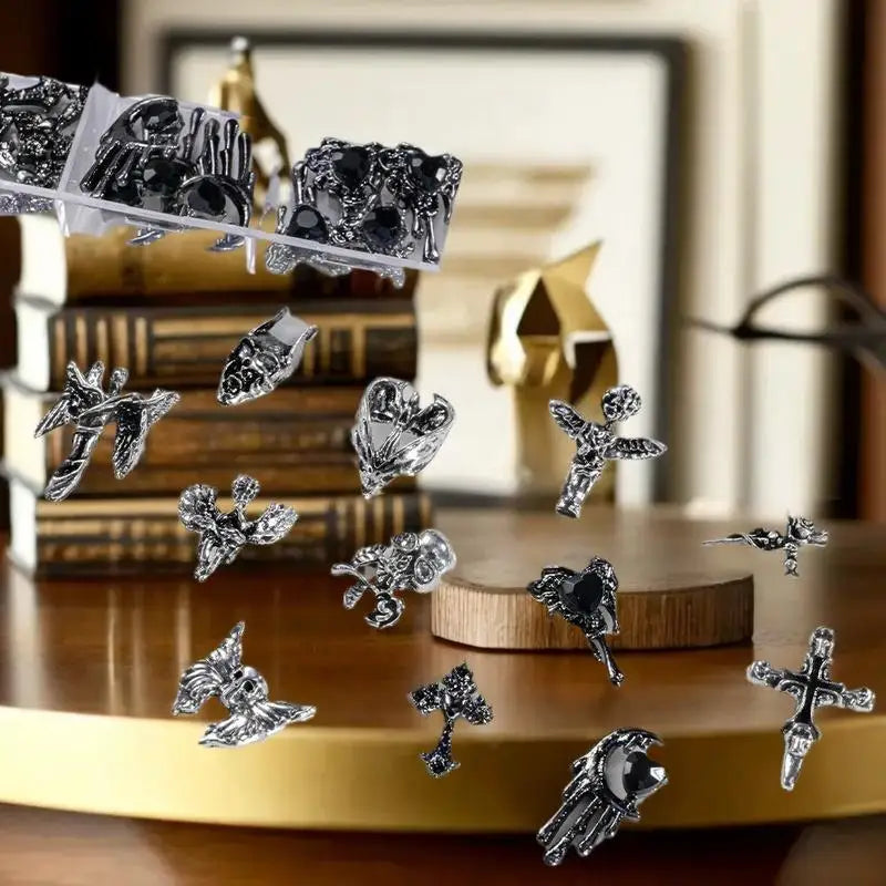 1.Y2K Inspired Vintage Cross Nail Art Charms in 12Grid Metal Décor Peaceful Pleasures Health and Wellness