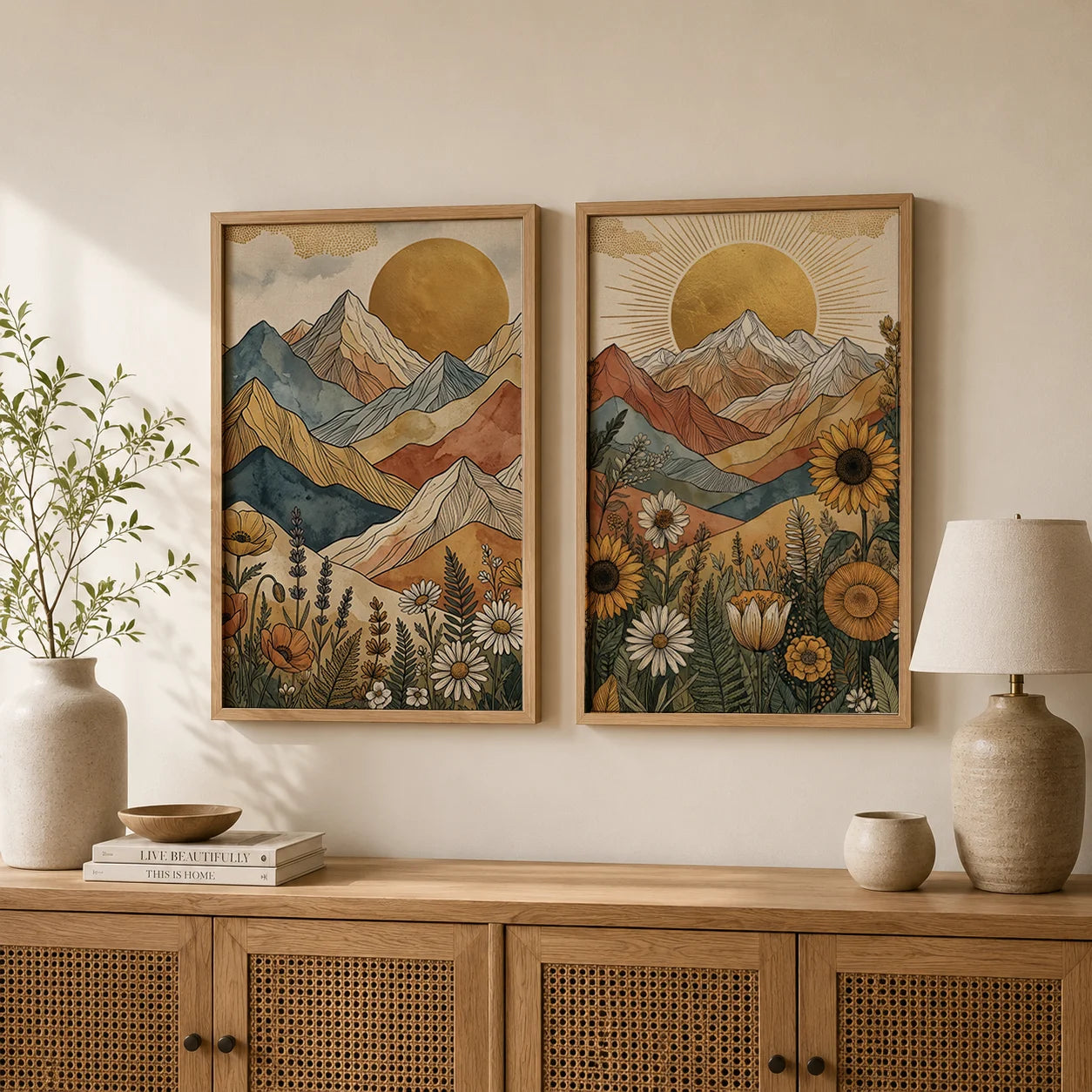 Boho Landscape Canvas Wall Art – Western Mountain Print Décor Canvas Wall Art Peaceful Pleasures Health and Wellness