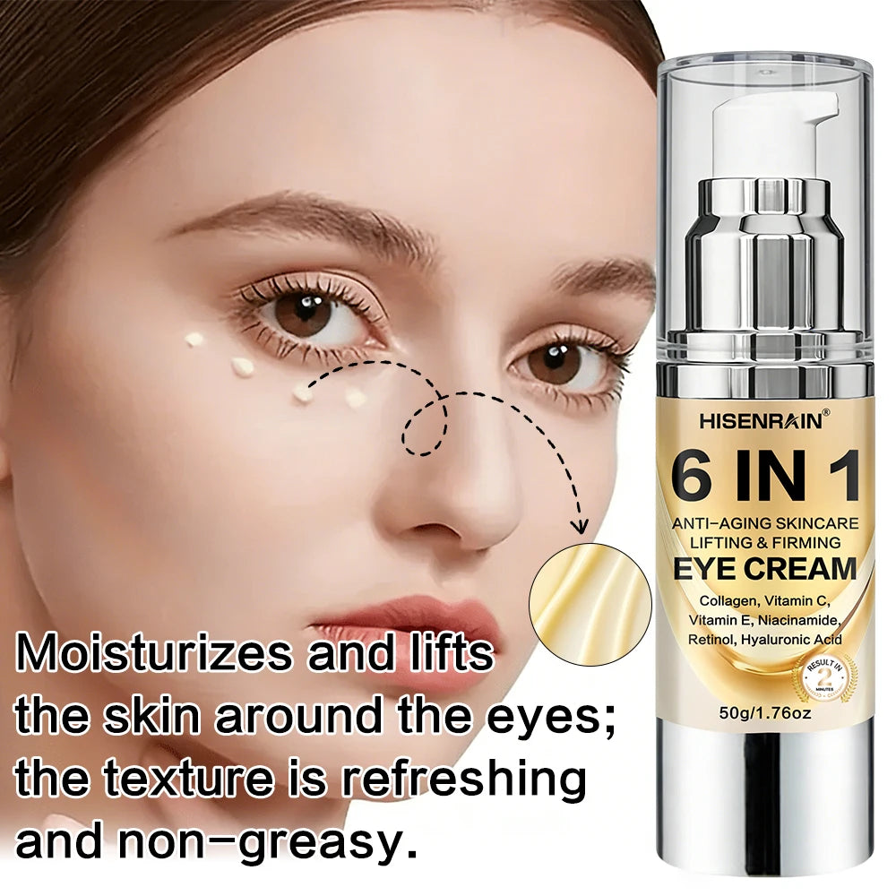 HISENRAIN 6-in-1 Eye Yellow Cream for Dark Circles, Puffiness, Wrinkles & Hydration - Anti-Aging Treatment for Men & Women. Peaceful Pleasures Health and Wellness