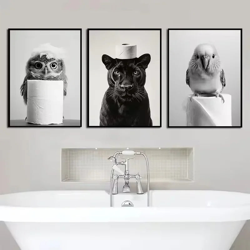 Funny Otter Toilet Paper Canvas Wall Art | Bathroom Poster