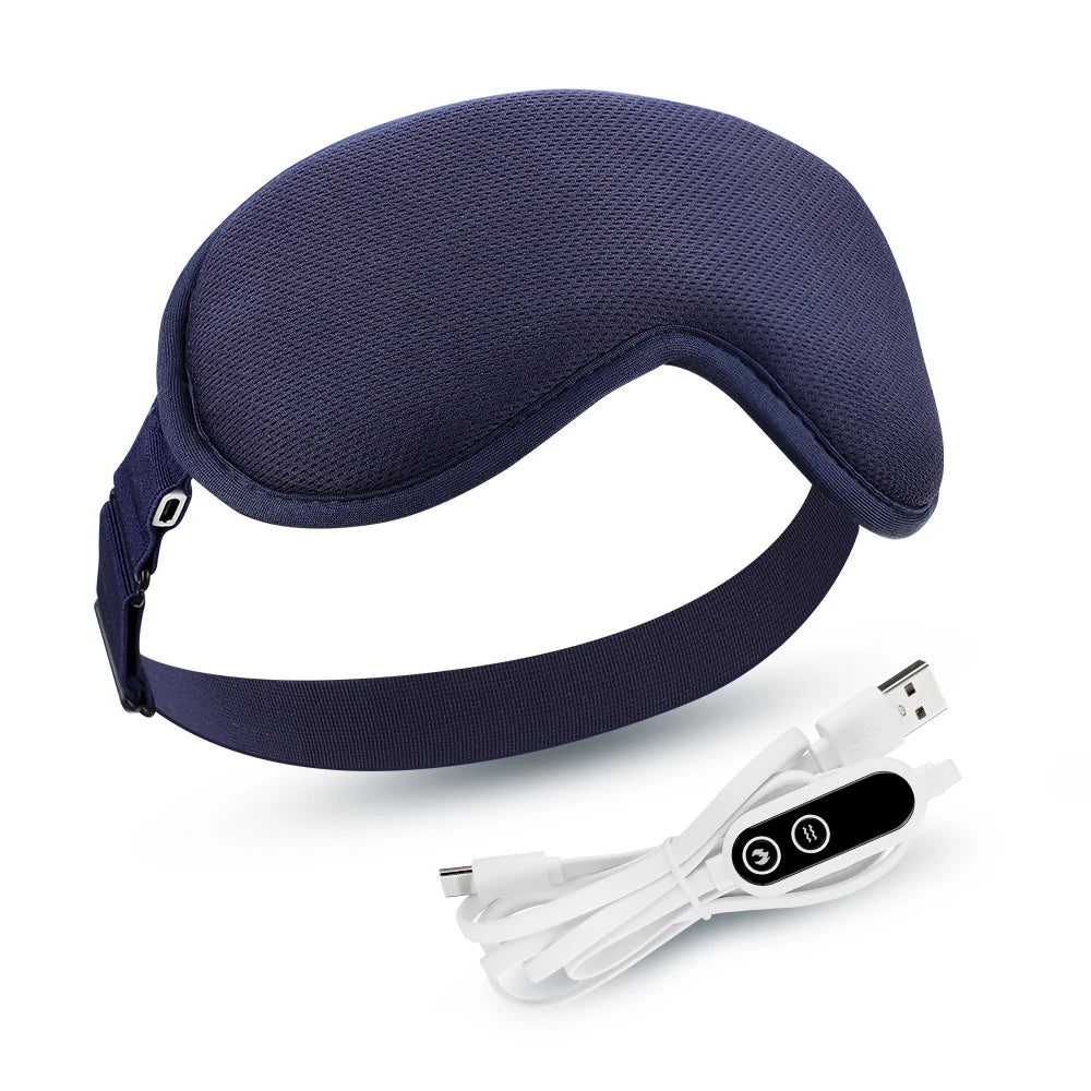USB Charging Heated Eyemask Vibration Massage for Dry Eyes Relieve Eye Fatigue Warmth Sleep Shading Office Home Travel Eye Mask Peaceful Pleasures Health and Wellness dark blue