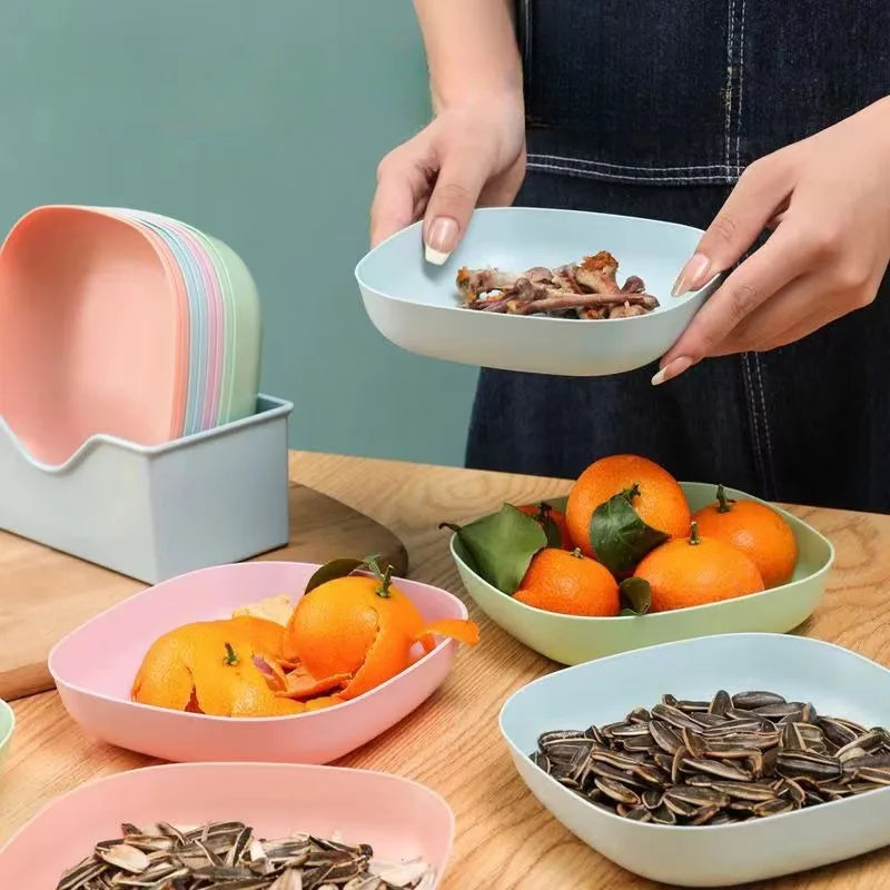 10pcs Set Reusable Fruit & Dessert Plates - Washable, Multifunctional Snack Dishes with Built-In Base for Bones & Candy - Versat Peaceful Pleasures Health and Wellness