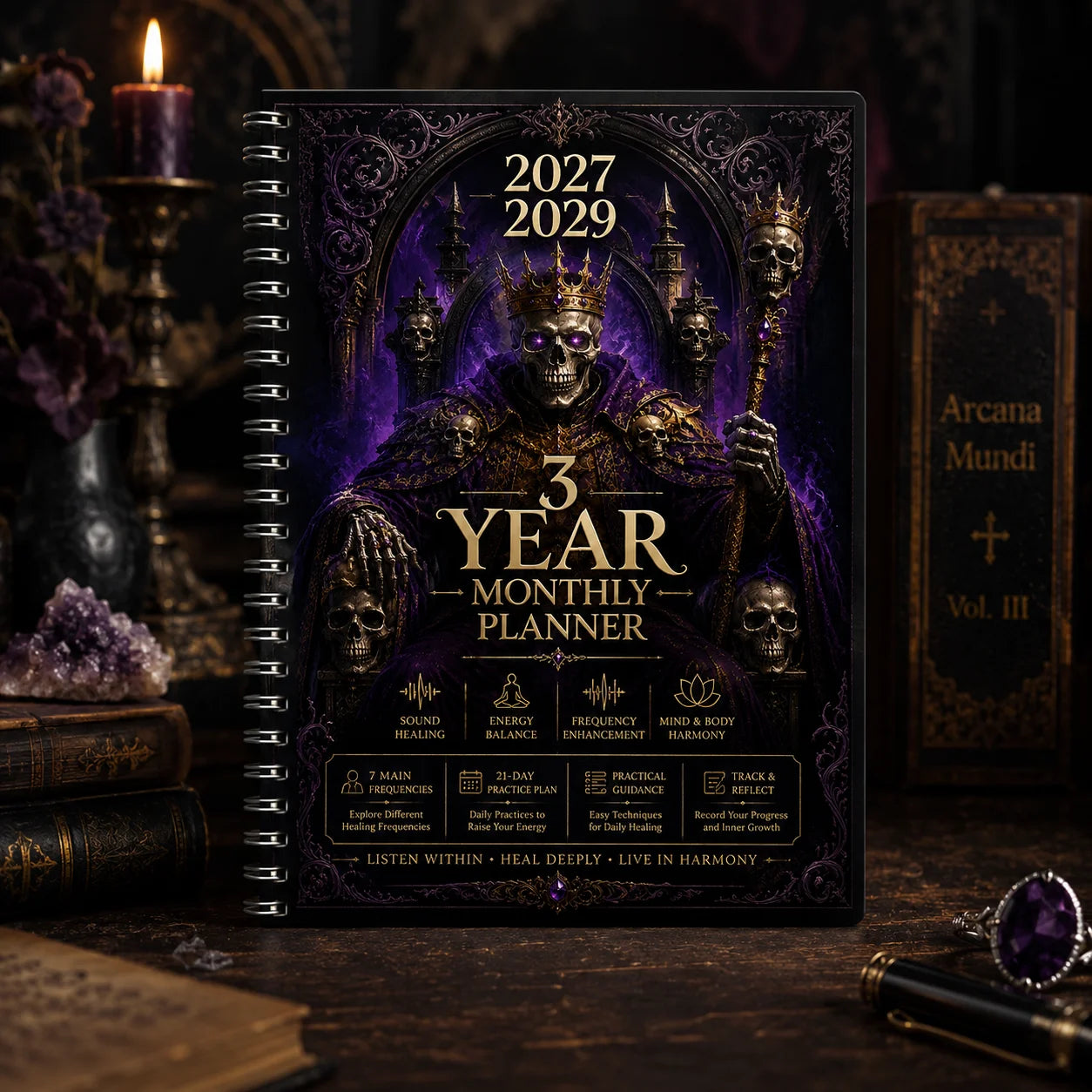English Title Gothic Skull King 3-Year Monthly Planner 2027 2029 A5