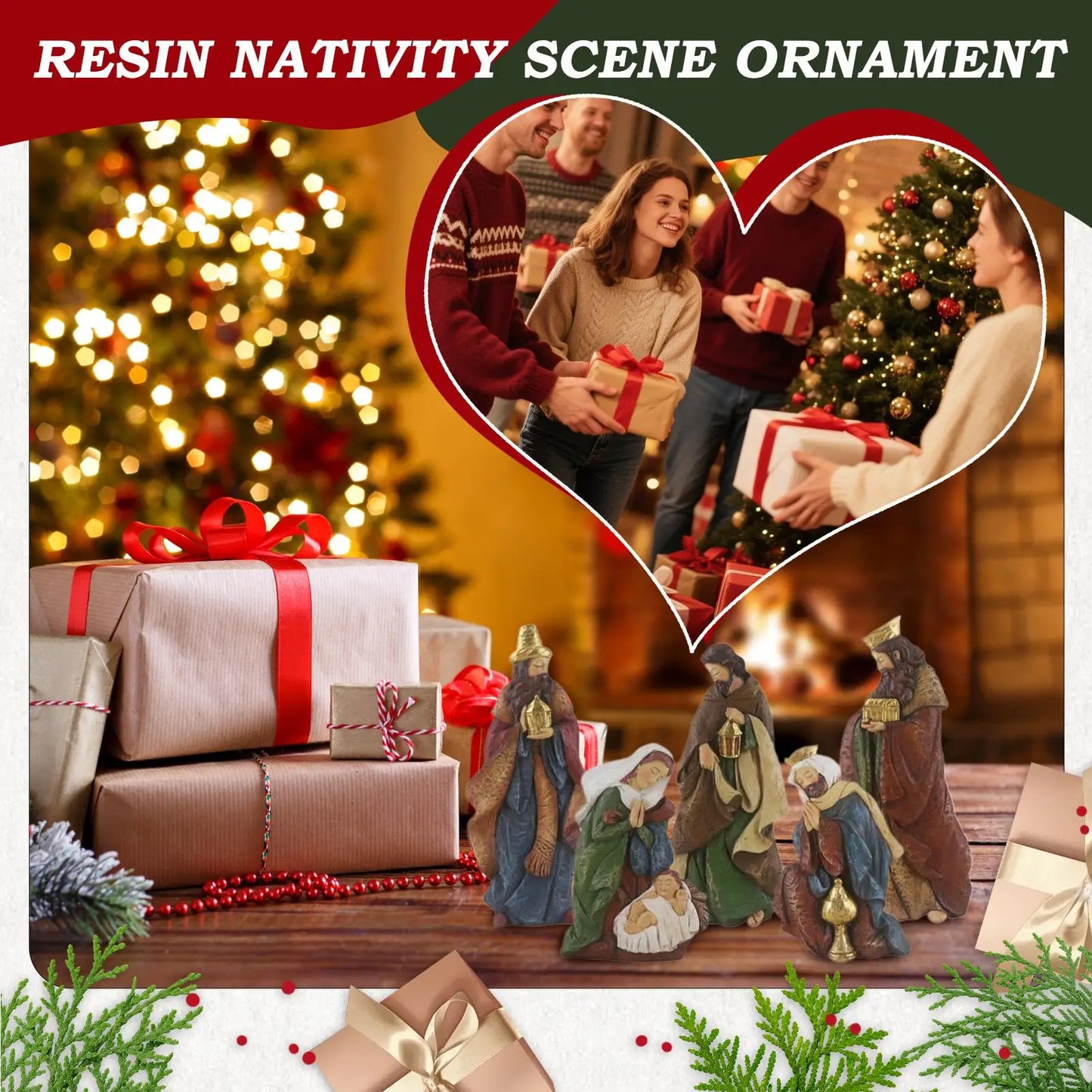 Nativity Scene Set of 5 Resin Figurines | Christmas Tabletop Nativity Figurine Set Peaceful Pleasures Health and Wellness