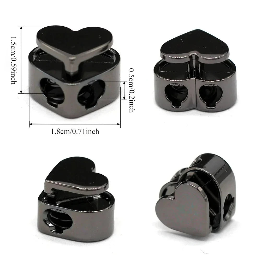 5-Pack Heart Shape Metal Cord Locks | Rope Stopper Clasps Cord Lock Clasps Peaceful Pleasures Health and Wellness gunmetal