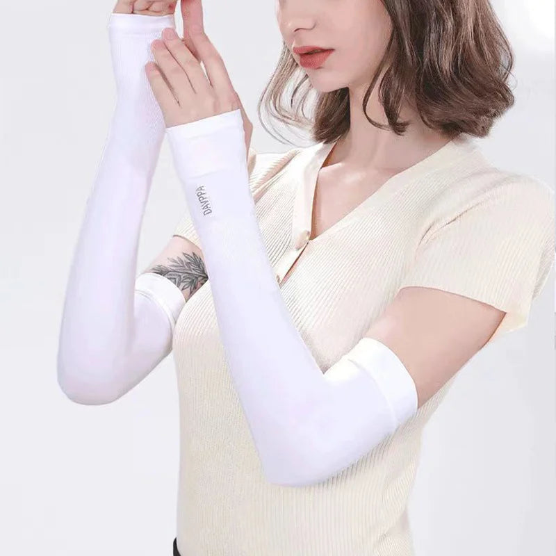 1Pair UV Protection Arm Sleeves for Men Women Summer Driving Sunscreen Ice Silk Cover Hand Protector Half Finger Long Gloves Peaceful Pleasures Health and Wellness