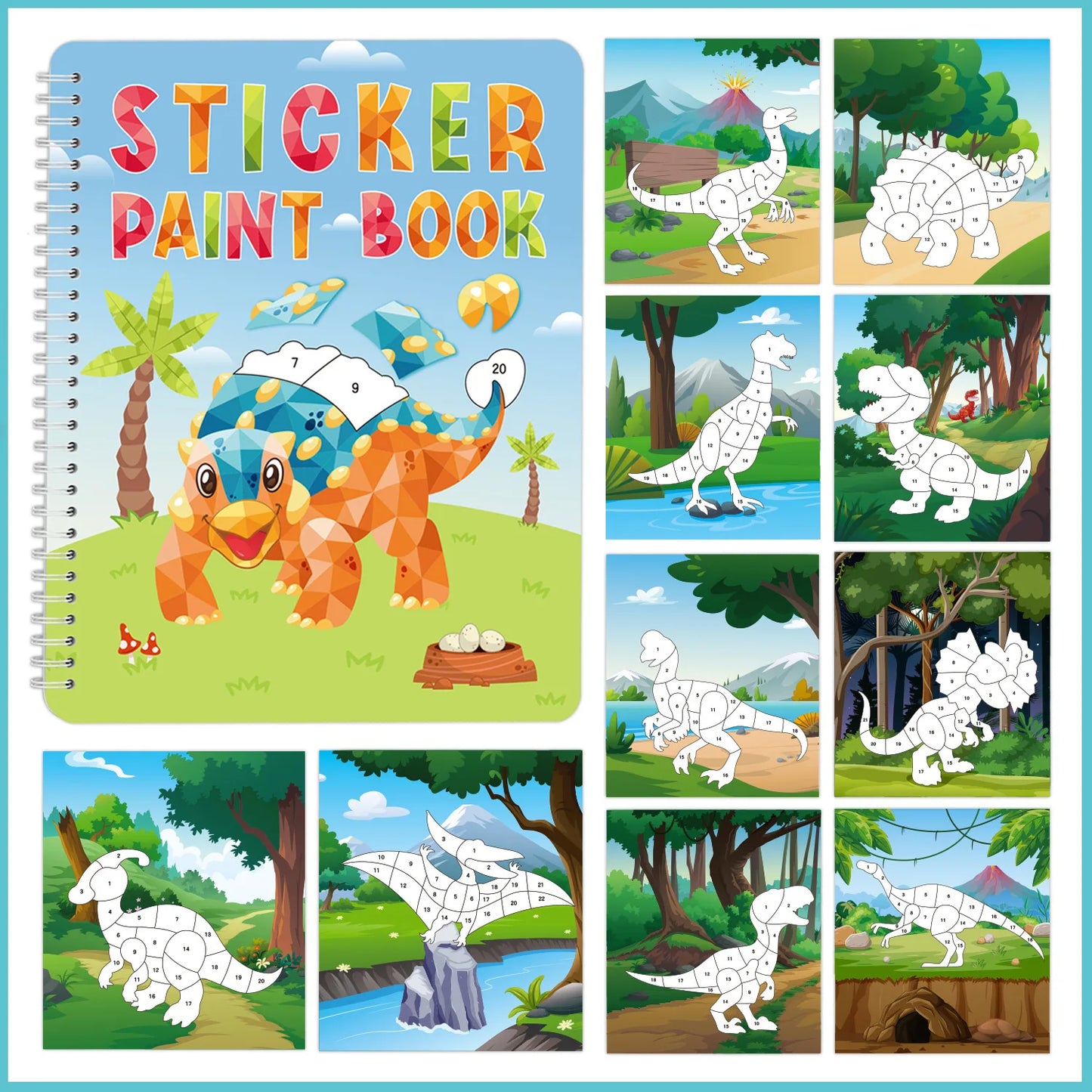 Bview Art Kids DIY Sticker Book Cartoon Animals Dinosaurs Ocean World