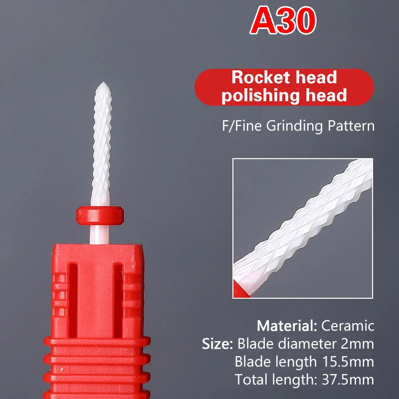 Ceramic Milling Cutter Nail Drill Bit Electric Manicure Pedicure Mill Bits Machine Files Nail Art Tools Equipment Peaceful Pleasures Health and Wellness A30