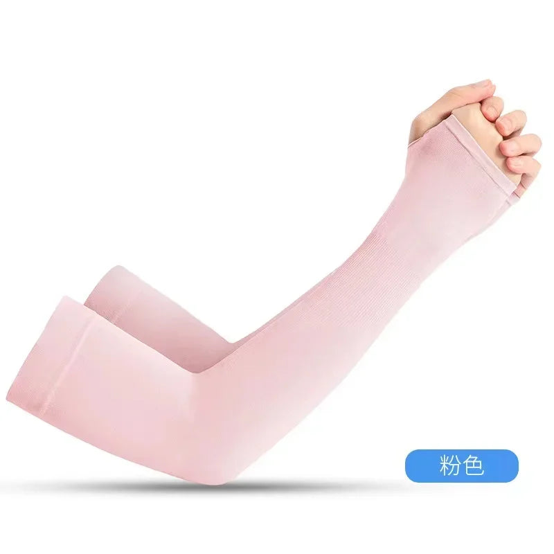 1 Pair Ice Silk Sun Protection Arm Covers Unisex Elbow Cover Outdoor Cycling Running Fishing Driving Cool Anti-UV Arm Sleeves Peaceful Pleasures Health and Wellness 1Pair-Pink 40CM