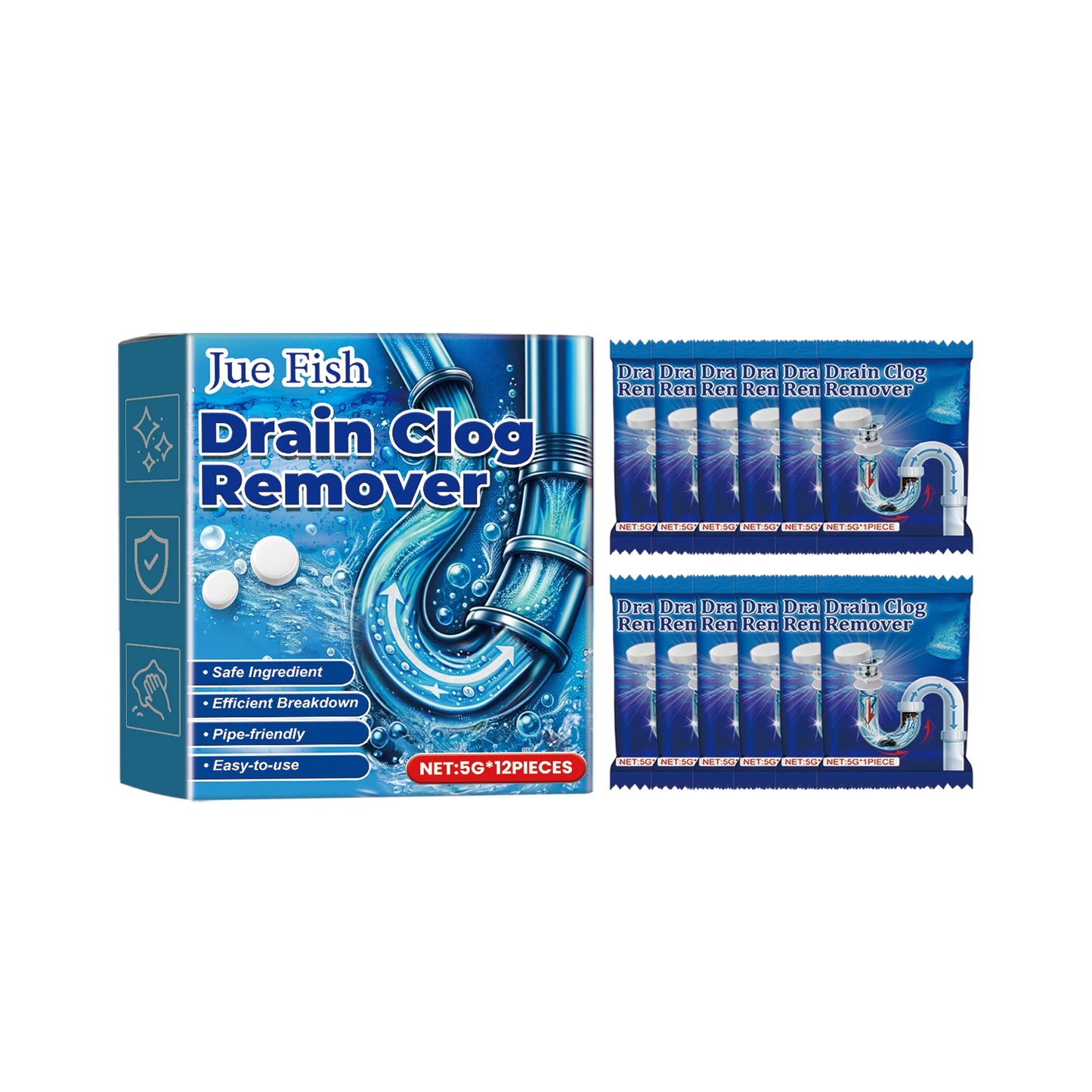 12-Pack Drain Clog Remover Effervescent Tablets | Pipe Cleaner