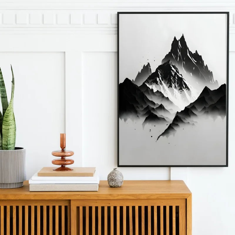Black & White Mountain Crow Canvas Wall Art | Minimalist Print Canvas Wall Art Peaceful Pleasures Health and Wellness
