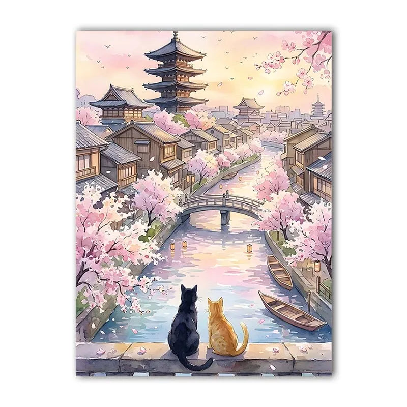 Landscape Wall Art Stunning Romantic Cat Couple Canvas Painting Nordic Style Poster Prints Bedroom Living Room Wall Decor Peaceful Pleasures Health and Wellness 02 21X30cm No Frame China Mainland