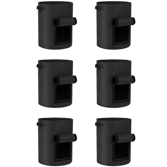 6-Pack Fabric Grow Bags with Harvest Windows & Handles Fabric Grow Bags Peaceful Pleasures Health and Wellness Black