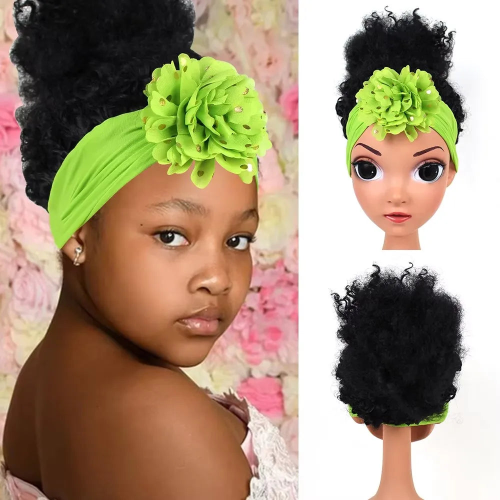 New Arrival Cute Kids Headband Wig Decoration for Girl Fashion Girl Wigs Without Lace Front Afro Baby Girl Wigs with Band Peaceful Pleasures Health and Wellness lt green China Mainland