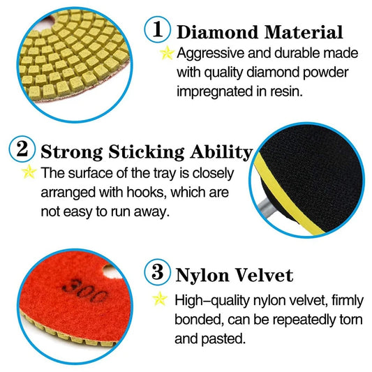 A36T-12Pcs 3 Inch Diamond Polishing Pads Set Wet/Dry Polishing Kit For Granite Stone Concrete Marble Floor Grinder Polisher Peaceful Pleasures Health and Wellness random colors